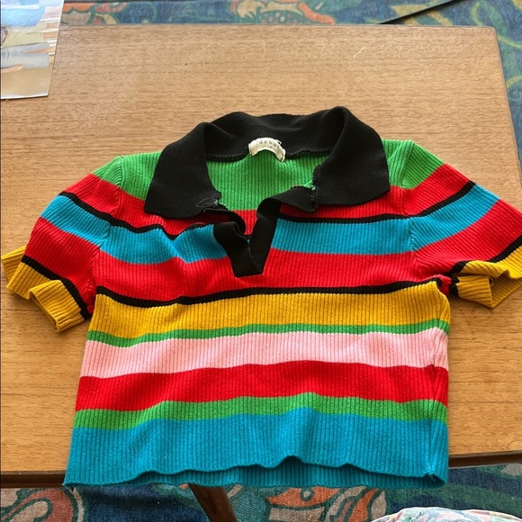 Debut Colorful Striped Cropped Polo Shirt Size S - Picture 1 of 3